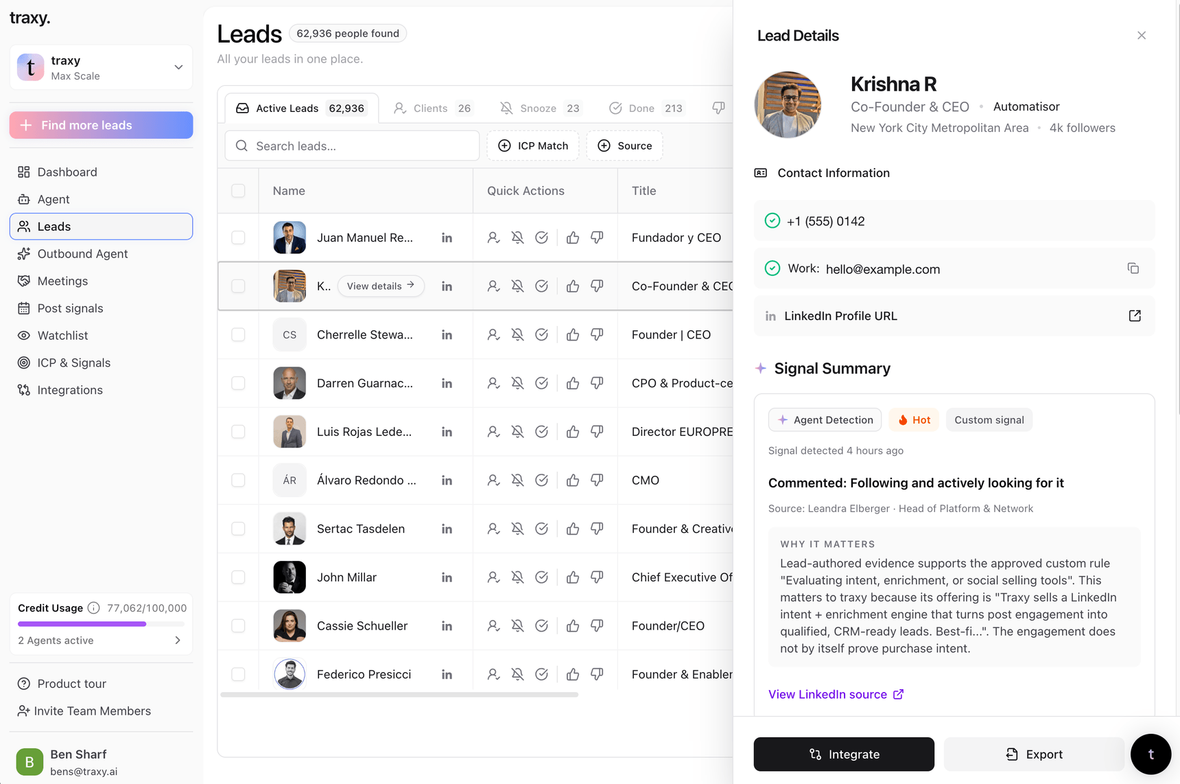 traxy product view supporting lead sourcing